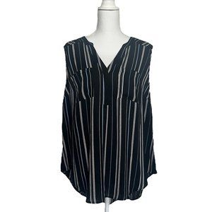Torrid Harper Georgette Sleeveless Black Blouse with White and Blue Pattern